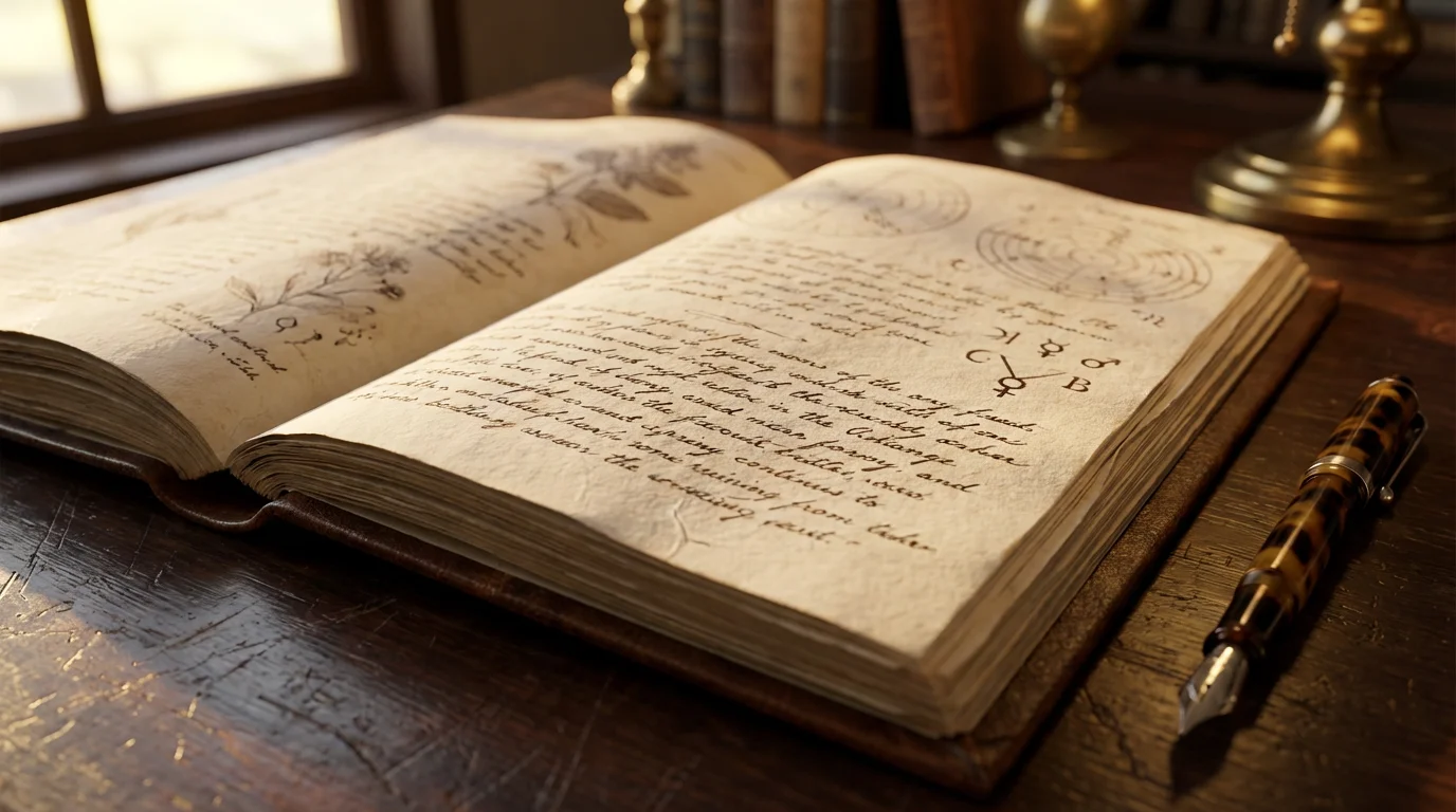 Close-up macro shot of a handwritten journal and fountain pen during golden hour.