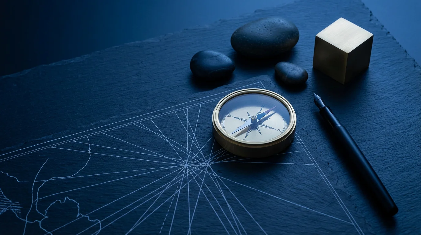 High angle flat lay of a brass compass on an abstract chart, symbolizing financial guidance.