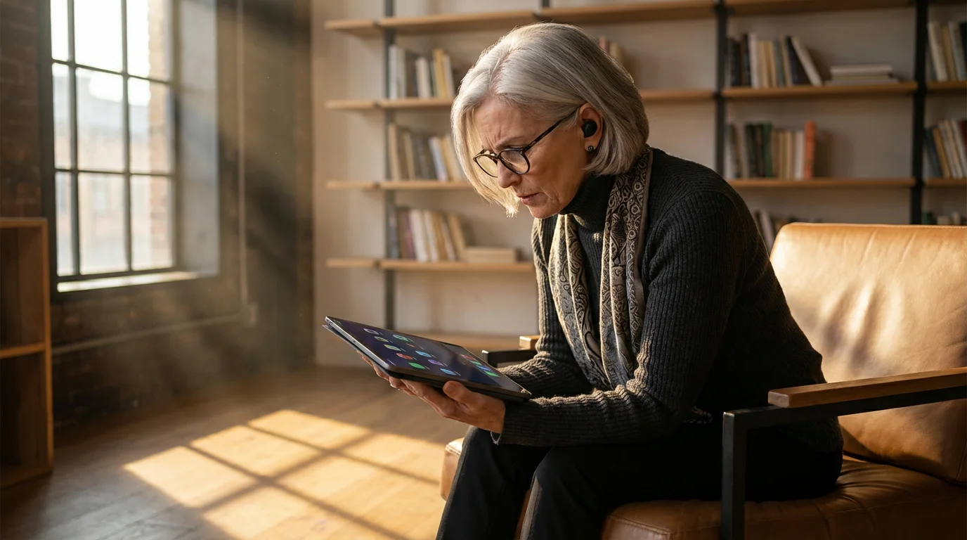 Low angle shot of a senior woman learning a new language on a tablet.