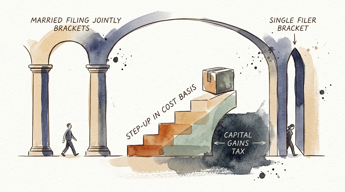 Architectural illustration contrasting wide joint arches with a narrow single filer arch beside cost basis steps.